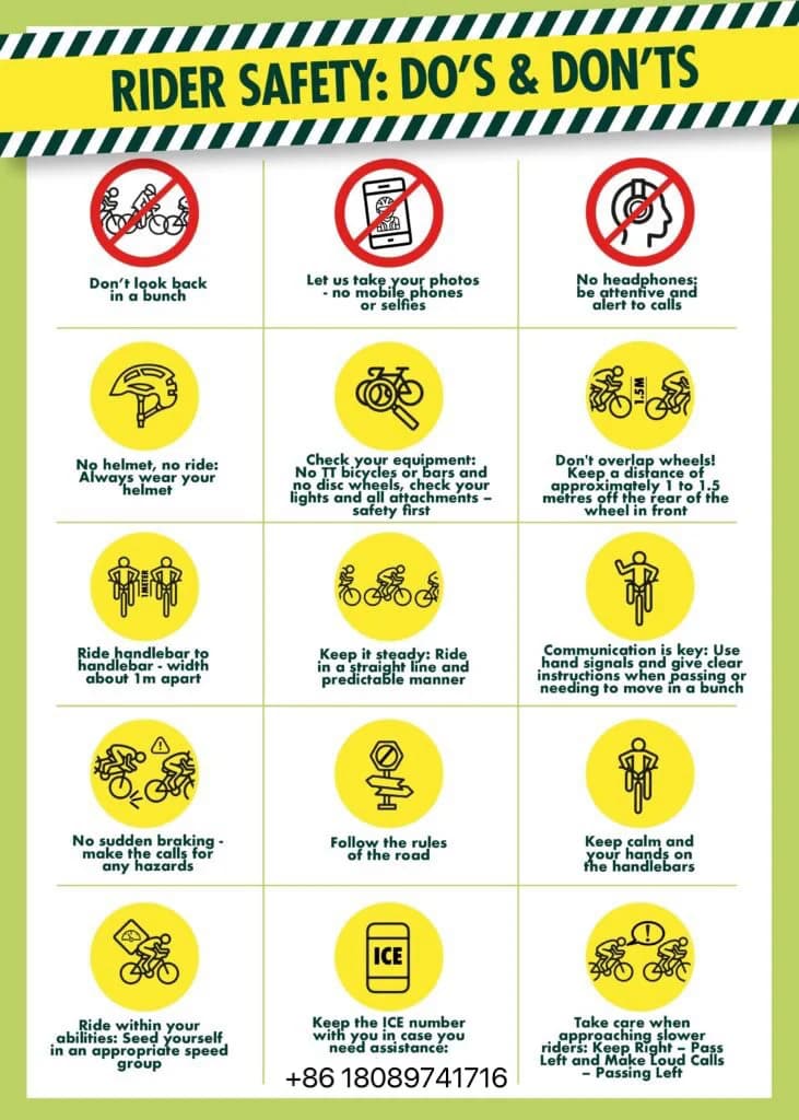 Infographic showing key rider safety do's and don'ts for the UCI Gran Fondo Hangzhou event